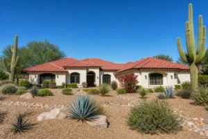 Arizona home with completed tile roof showing the best roofing material for Arizona heat and desert curb appeal