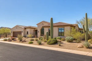 Arizona stucco home with tile roof and multiple large windows illustrating how to reduce heat gain through your windows in summer