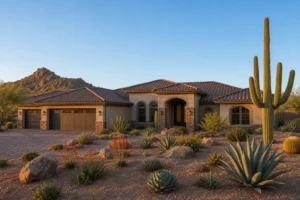 Wide view of a Phoenix-area home with a completed tile roof showing signs you need a new roof checklist context