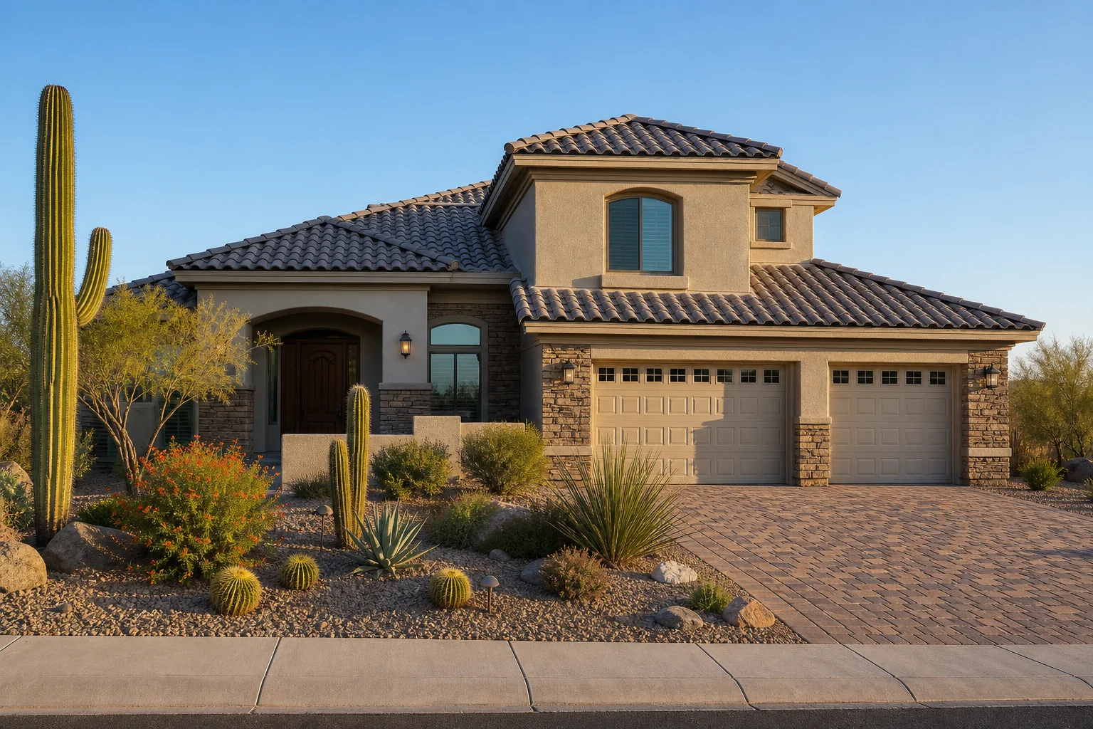 Arizona home with a freshly replaced tile roof after a denied roof insurance claim