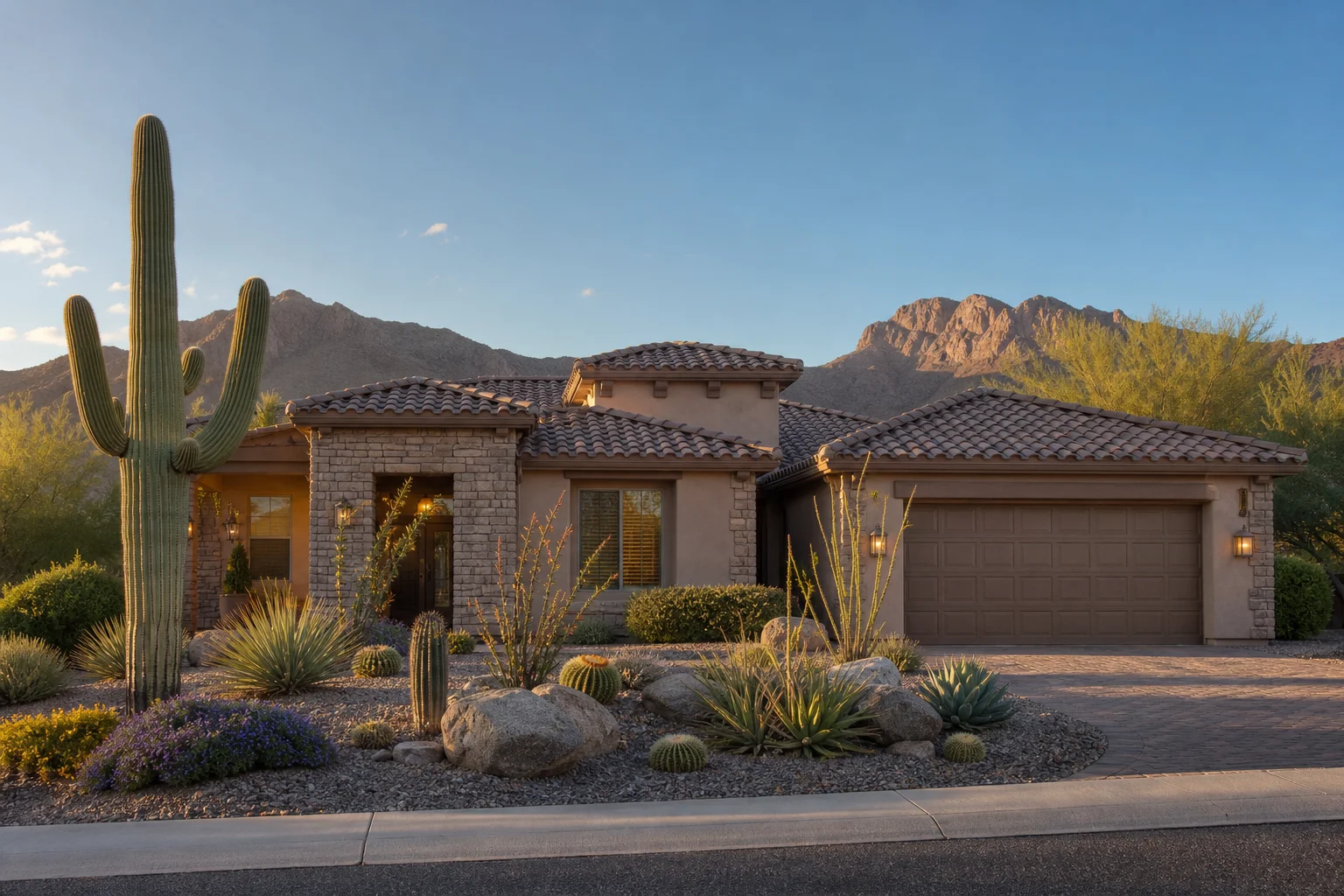 Finished clay tile roof on a high desert home in the Gold Canyon and Apache Junction roofing service area