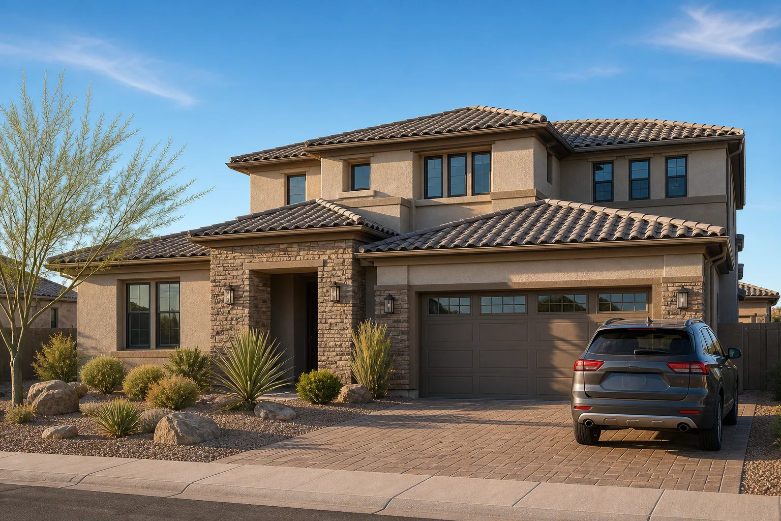 Arizona home with a finished tile roof, an example of what stays livable during an Arizona re-roof
