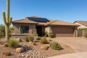 Arizona home with a finished tile roof and solar panels, re-roofed before solar installation began