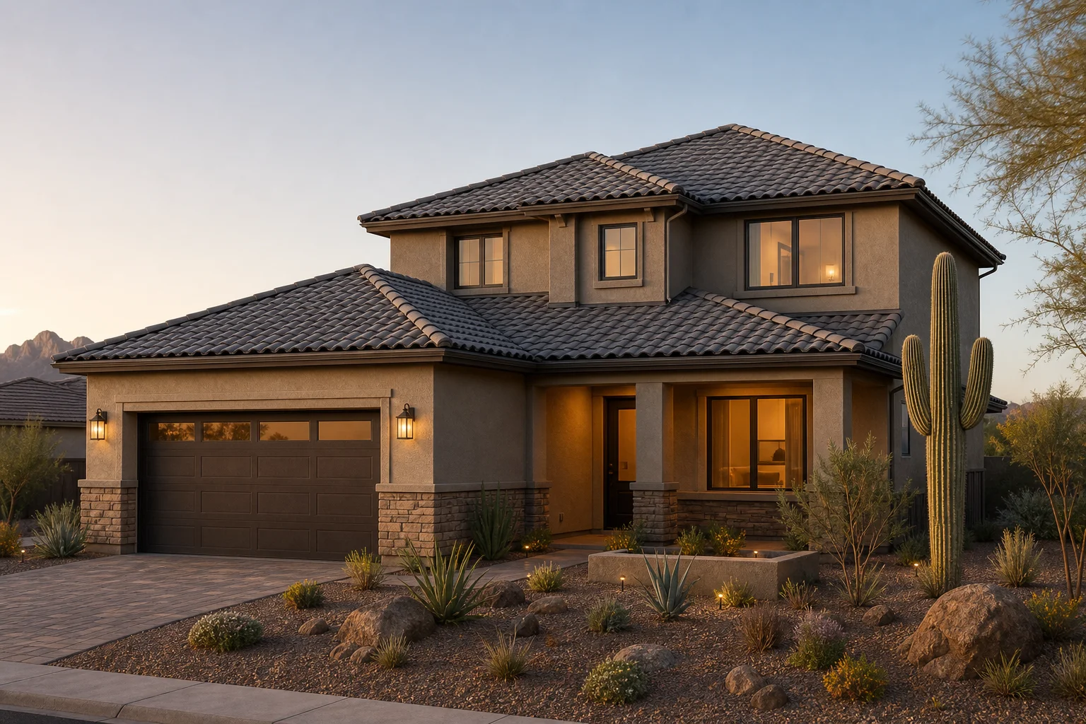 Re-roofing a Mesa tile home: finished Arizona house exterior with new concrete tile roof