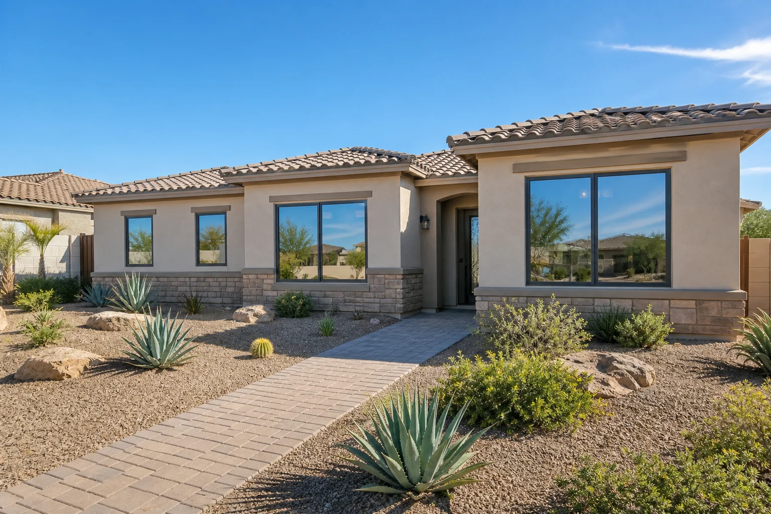 Arizona home in Gilbert, AZ featuring new replacement windows installed during a window replacement project