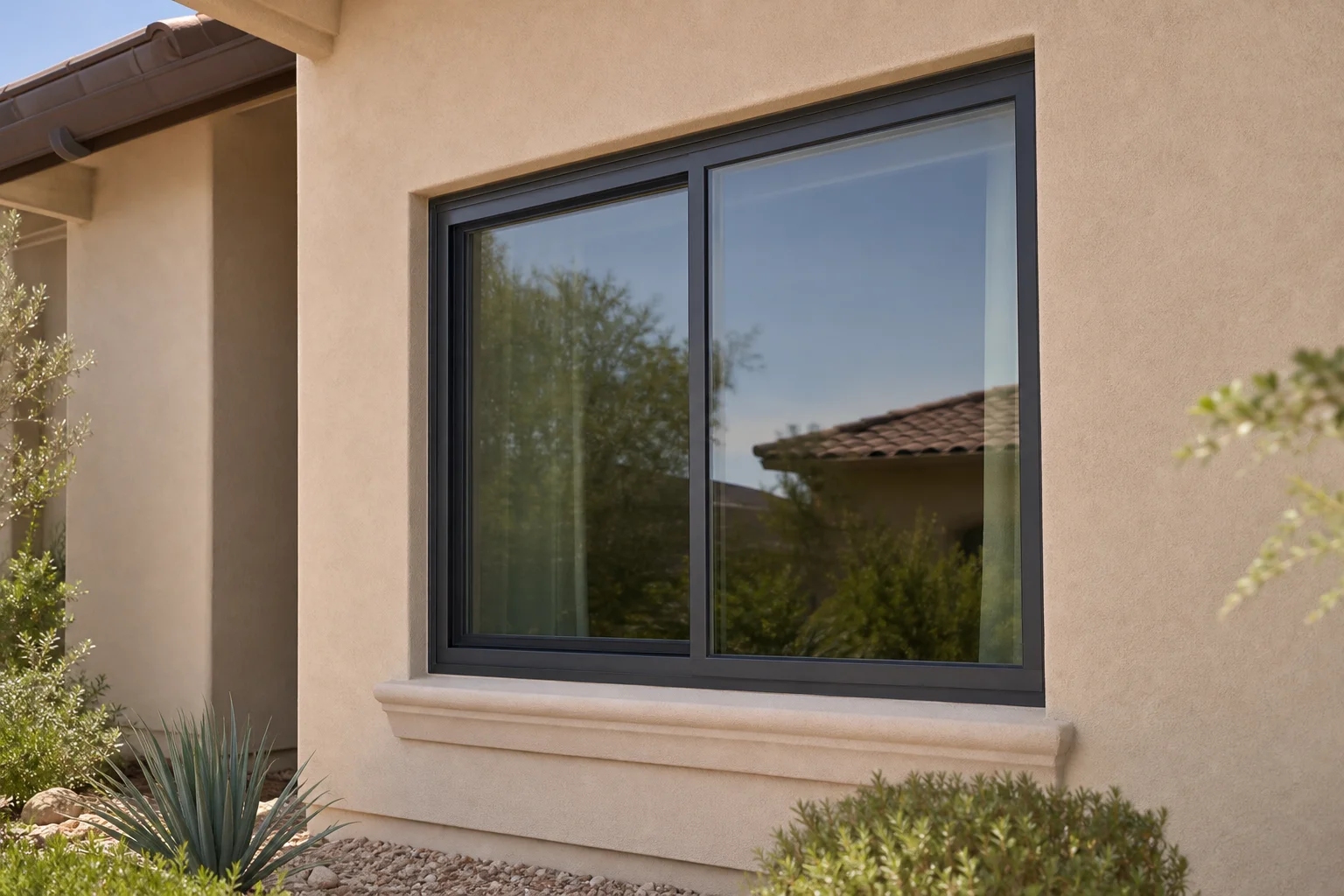Newly installed energy-efficient replacement window on a Gilbert, AZ home exterior